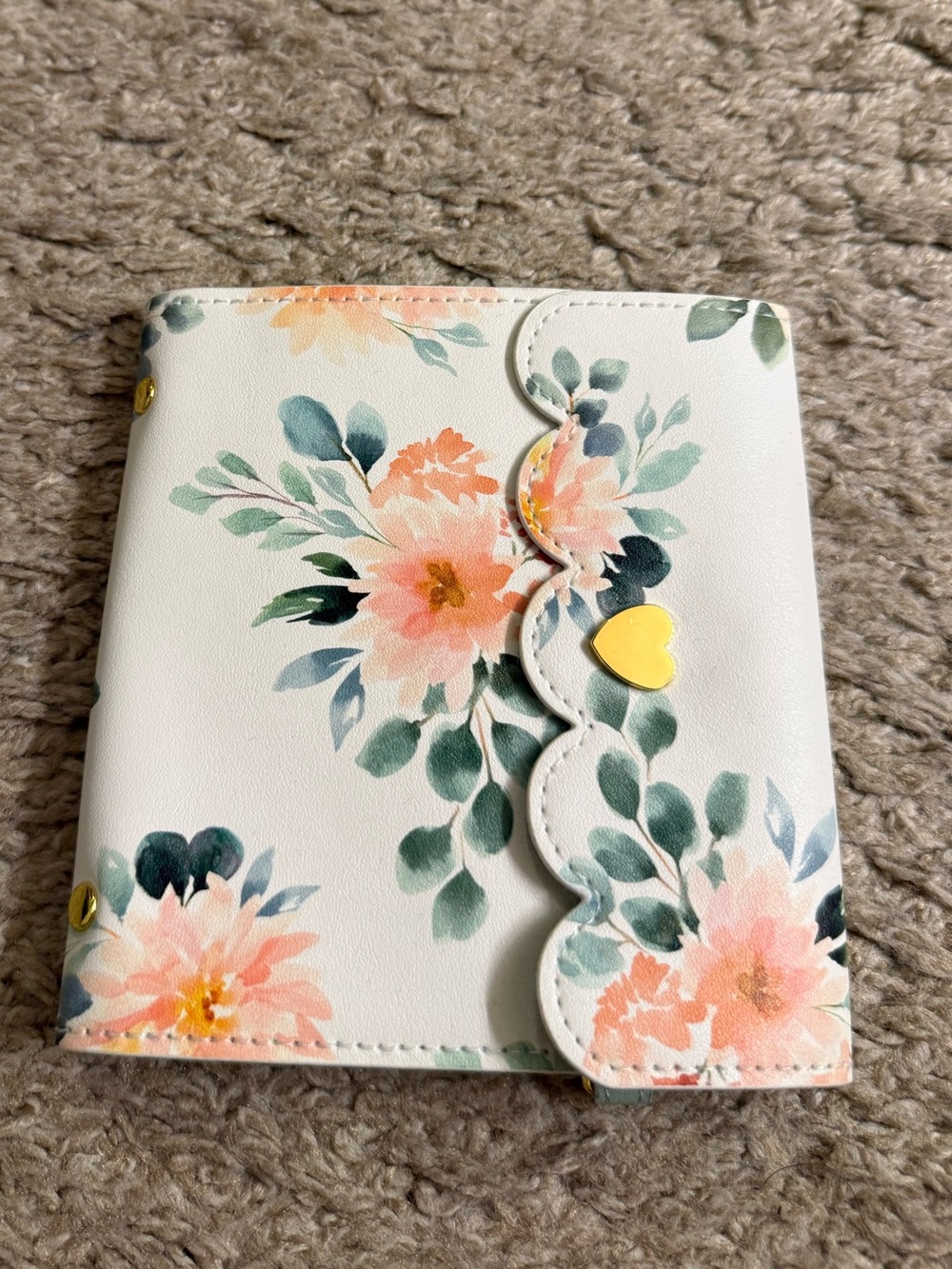Simply Gilded White Peach Floral Scalloped Vegan Leather Mini Sticker Album